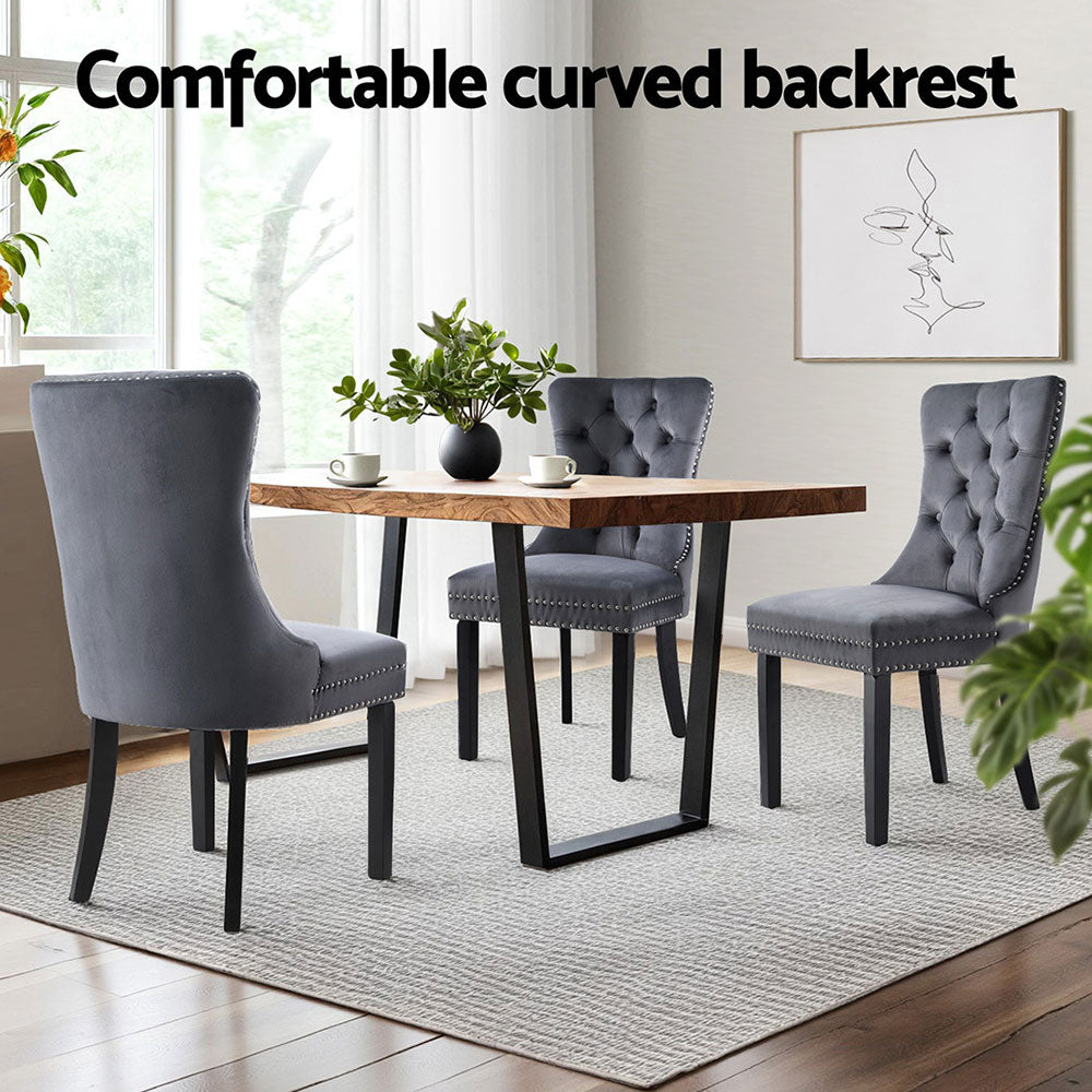 1 Set of 4 Artiss Dining Chairs Grey Velvet-Furniture > Dining > Kitchen &amp; Dining Chairs-PEROZ Accessories