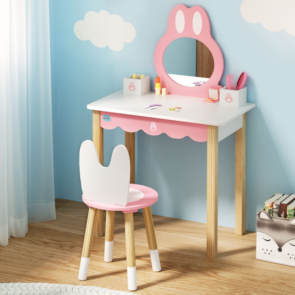 1 Set of Keezi Kids Dressing Table Wooden Bunny Pink-Baby &amp; Kids > Kid&