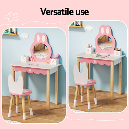 1 Set of Keezi Kids Dressing Table Wooden Bunny Pink-Baby &amp; Kids > Kid&