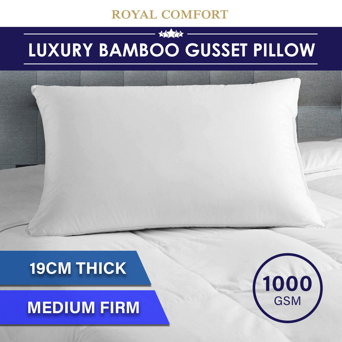 Royal Comfort Luxury Bamboo Blend Gusset Pillow Single Pack 4cm Gusset Support-Bedding-PEROZ Accessories