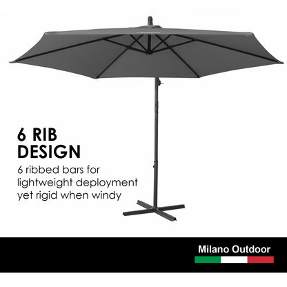 Milano Outdoor 3 Metre Cantilever Umbrella UV Sunshade Garden Patio Deck-Outdoor Umbrellas-PEROZ Accessories