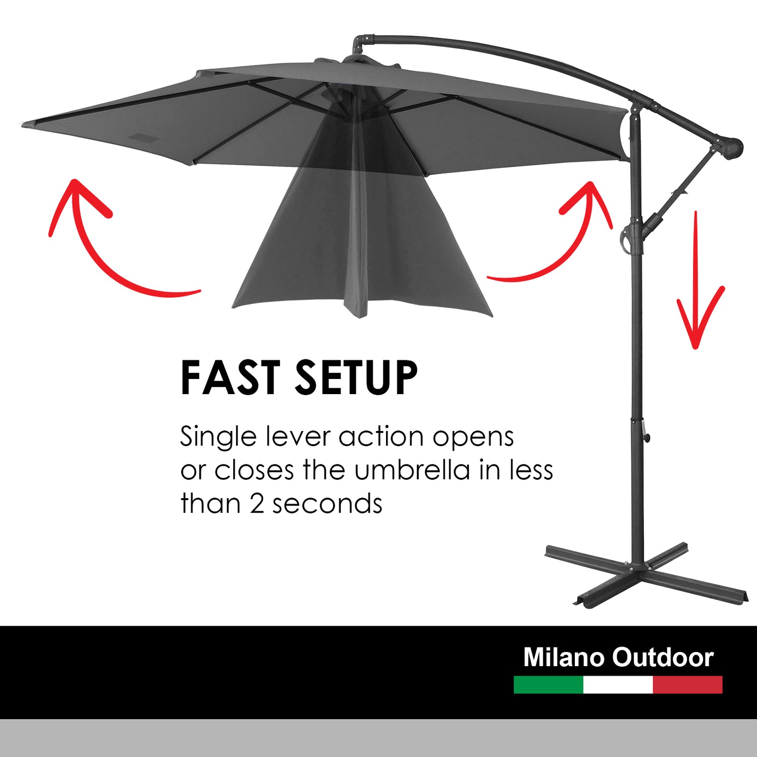 Milano Outdoor 3 Metre Cantilever Umbrella UV Sunshade Garden Patio Deck-Outdoor Umbrellas-PEROZ Accessories