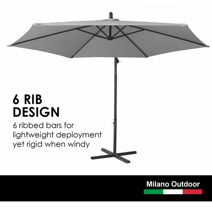 Milano Outdoor 3 Metre Cantilever Umbrella UV Sunshade Garden Patio Deck-Outdoor Umbrellas-PEROZ Accessories