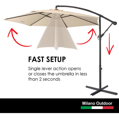 Milano Outdoor 3 Metre Cantilever Umbrella UV Sunshade Garden Patio Deck-Outdoor Umbrellas-PEROZ Accessories