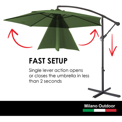 Milano Outdoor 3 Metre Cantilever Umbrella UV Sunshade Garden Patio Deck-Outdoor Umbrellas-PEROZ Accessories