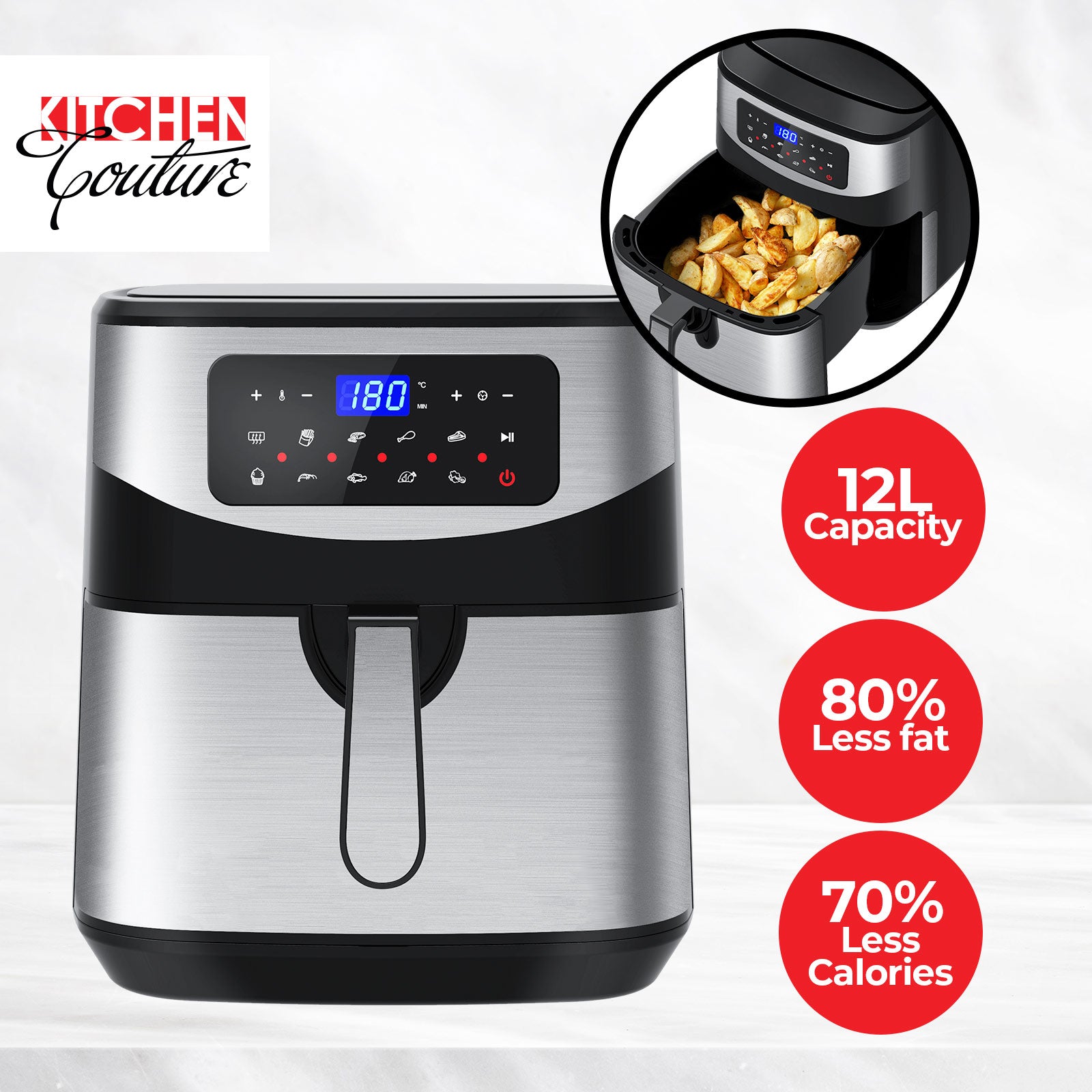 Kitchen Couture 12 Litre Air Fryer Multifunctional LCD One Touch Display-Small Kitchen Appliances-PEROZ Accessories