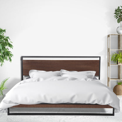 Milano Decor Azure Bed Frame With Headboard Wood Steel Platform Bed-Bed Frames &amp; Bases-PEROZ Accessories