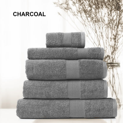 Royal Comfort 5 Piece Cotton Bamboo Towel Set 450GSM Luxurious Absorbent Plush-Towels-PEROZ Accessories