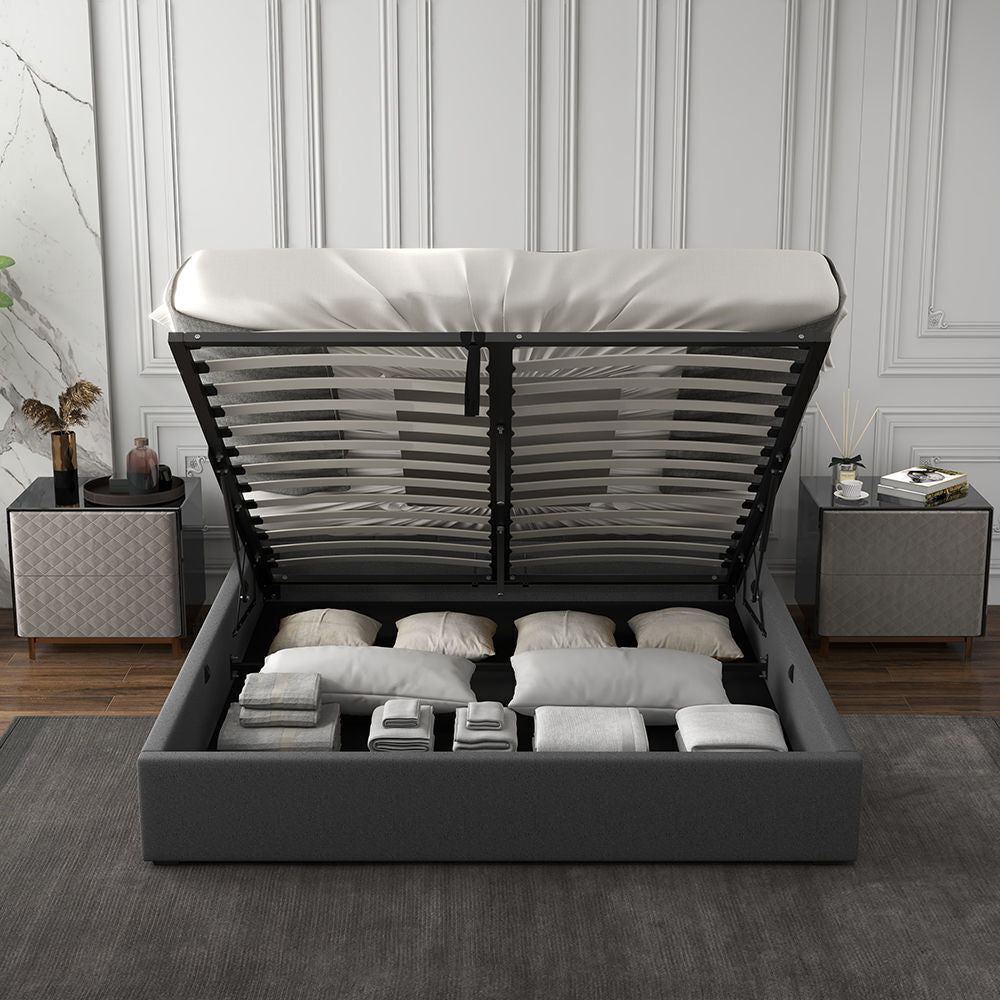 Milano Capri Luxury Gas Lift Bed Frame Base And Headboard With Storage-Bed Frames &amp; Bases-PEROZ Accessories