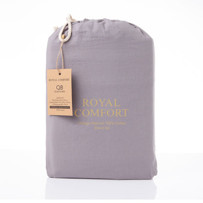 Royal Comfort Vintage Wash 100% Cotton Sheet Set Fitted Flat Sheet Pillowcases-Bed Linen-PEROZ Accessories