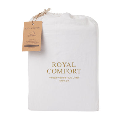 Royal Comfort Vintage Wash 100% Cotton Sheet Set Fitted Flat Sheet Pillowcases-Bed Linen-PEROZ Accessories