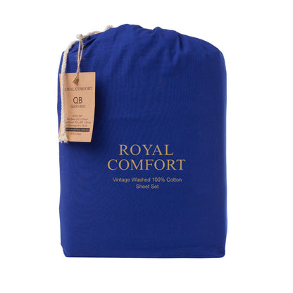 Royal Comfort Vintage Wash 100% Cotton Sheet Set Fitted Flat Sheet Pillowcases-Bed Linen-PEROZ Accessories