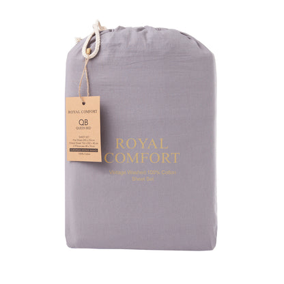 Royal Comfort Vintage Wash 100% Cotton Sheet Set Fitted Flat Sheet Pillowcases-Bed Linen-PEROZ Accessories
