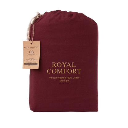Royal Comfort Vintage Wash 100% Cotton Sheet Set Fitted Flat Sheet Pillowcases-Bed Linen-PEROZ Accessories