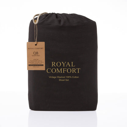 Royal Comfort Vintage Wash 100% Cotton Sheet Set Fitted Flat Sheet Pillowcases-Bed Linen-PEROZ Accessories