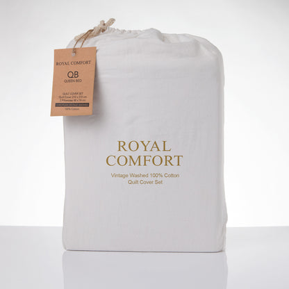 Royal Comfort Vintage Washed 100% Cotton Quilt Cover Set Bedding Ultra Soft-Bed Linen-PEROZ Accessories