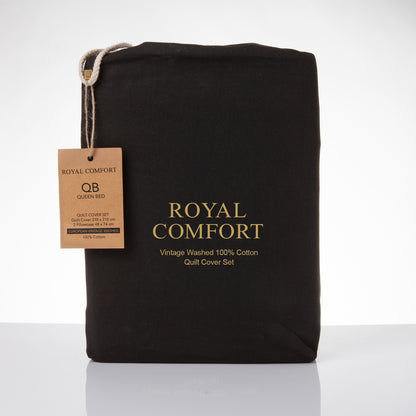 Royal Comfort Vintage Washed 100% Cotton Quilt Cover Set Bedding Ultra Soft-Bed Linen-PEROZ Accessories