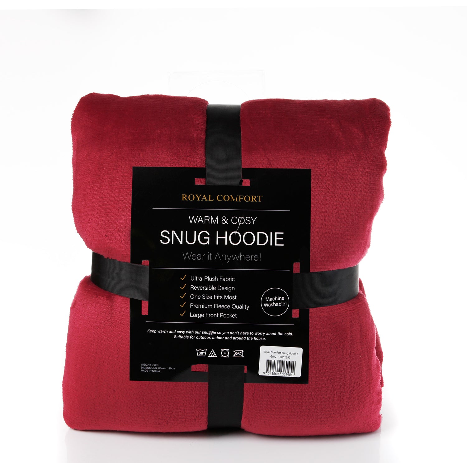 Royal Comfort Snug Hoodie Nightwear Super Soft Reversible Coral Fleece 750GSM-Lingerie, Sleepwear &amp; Loungewear-PEROZ Accessories