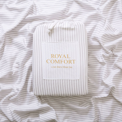 Royal Comfort Stripes Linen Blend Sheet Set Bedding Luxury Breathable Ultra Soft-Bed Linen-PEROZ Accessories