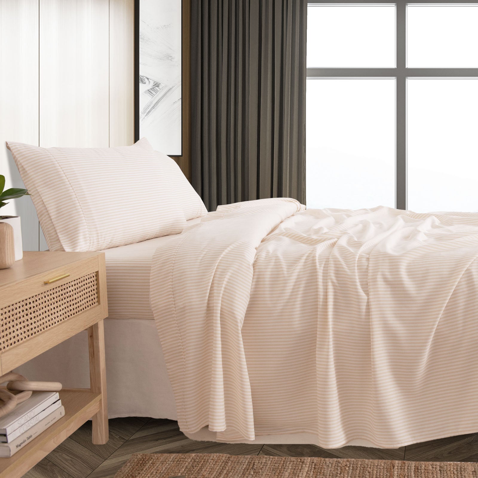 Royal Comfort Stripes Linen Blend Sheet Set Bedding Luxury Breathable Ultra Soft-Bed Linen-PEROZ Accessories