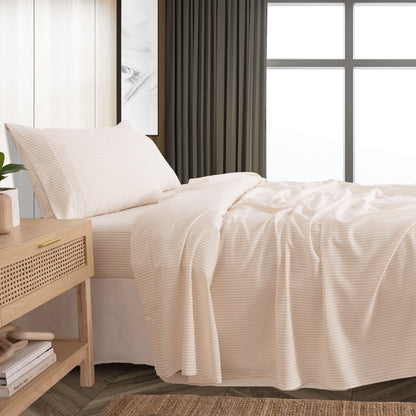 Royal Comfort Stripes Linen Blend Sheet Set Bedding Luxury Breathable Ultra Soft-Bed Linen-PEROZ Accessories
