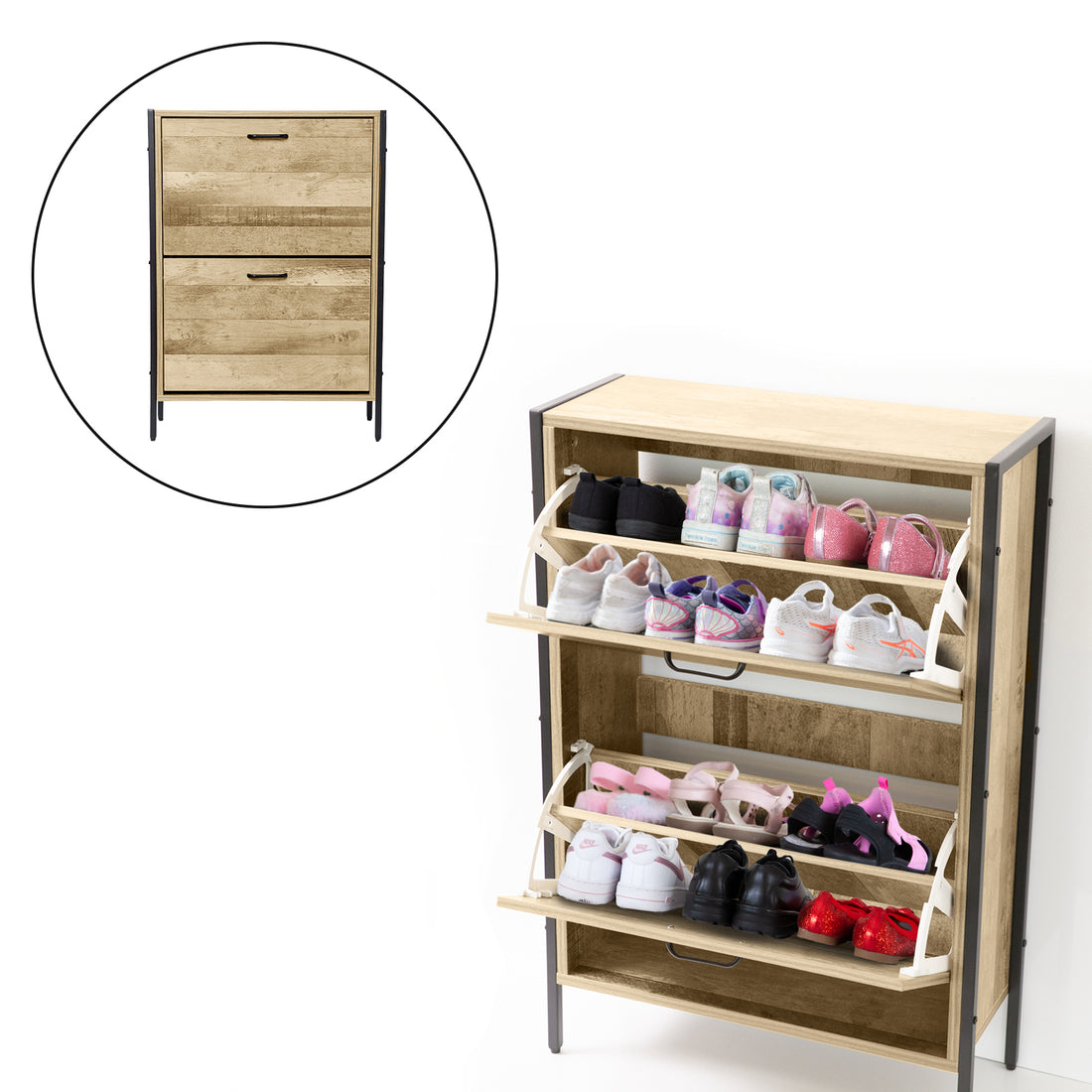 Milano Decor 12 Pair Wooden Shoe Cabinet Drawer Storage-Shoe Storage-PEROZ Accessories