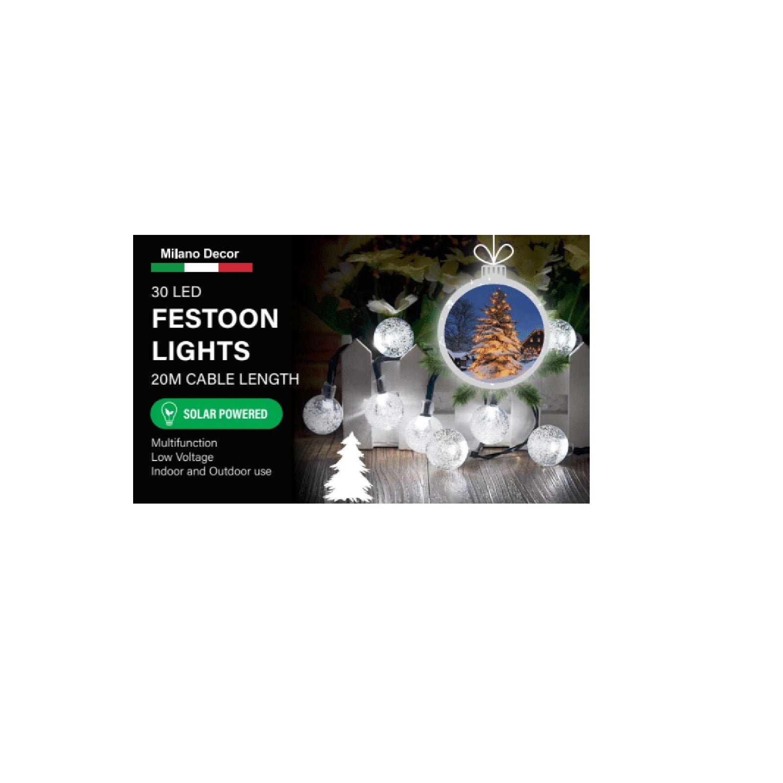 Milano Decor Solar Powered Outdoor Festoon Lights || 30 Lights-Equipment-PEROZ Accessories