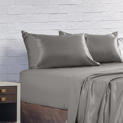 Royal Comfort Satin Sheet Set 4 Piece Fitted Flat Sheet Pillowcases Silky Smooth-Bed Linen-PEROZ Accessories