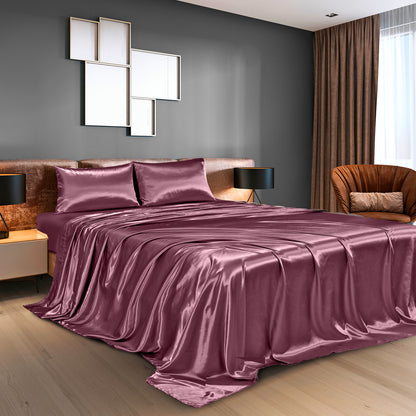 Royal Comfort Satin Sheet Set 4 Piece Fitted Flat Sheet Pillowcases Silky Smooth-Bed Linen-PEROZ Accessories