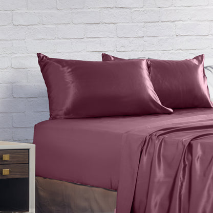 Royal Comfort Satin Sheet Set 4 Piece Fitted Flat Sheet Pillowcases Silky Smooth-Bed Linen-PEROZ Accessories