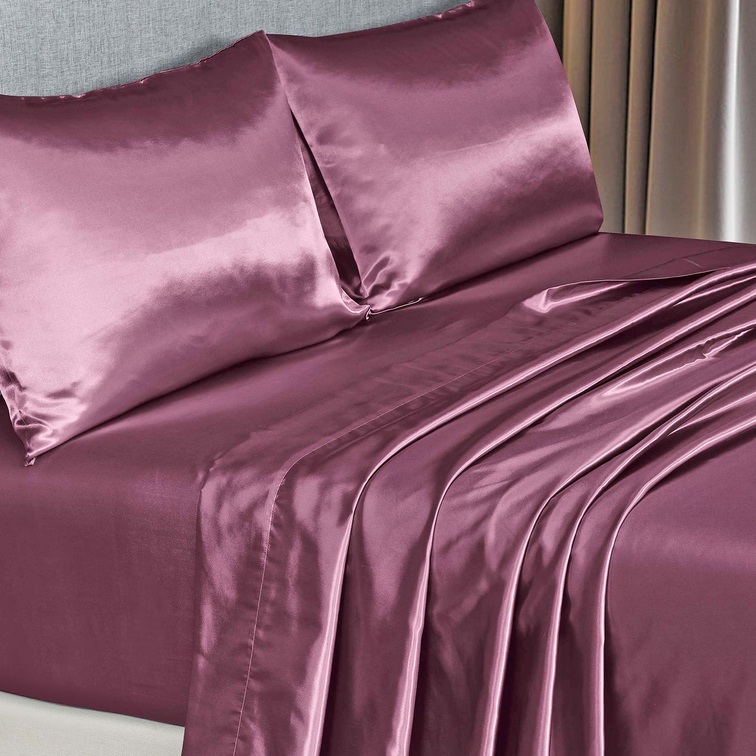 Royal Comfort Satin Sheet Set 4 Piece Fitted Flat Sheet Pillowcases Silky Smooth-Bed Linen-PEROZ Accessories