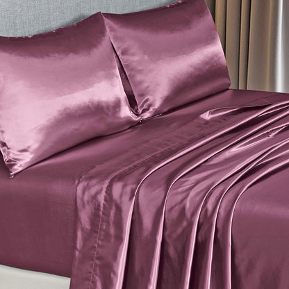 Royal Comfort Satin Sheet Set 4 Piece Fitted Flat Sheet Pillowcases Silky Smooth-Bed Linen-PEROZ Accessories