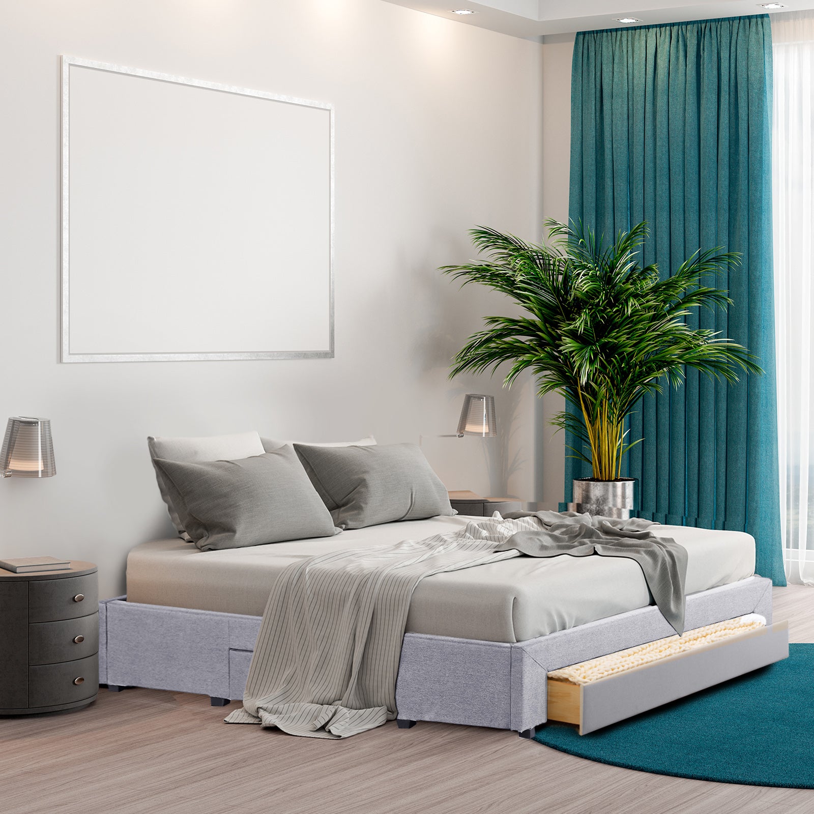 Milano Decor Palermo Bed Base with Drawers Upholstered Fabric Wood-Bed Frames &amp; Bases-PEROZ Accessories