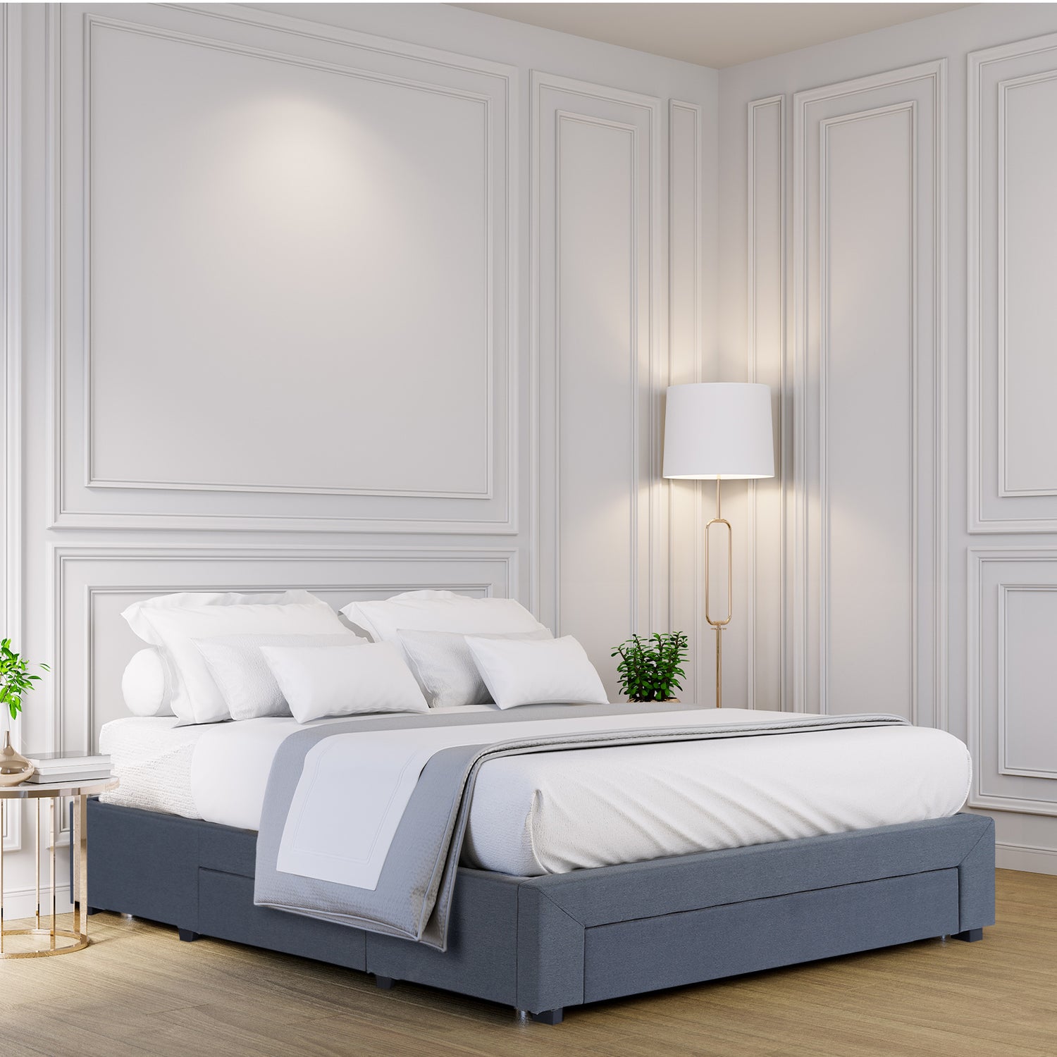 Milano Decor Palermo Bed Base with Drawers Upholstered Fabric Wood-Bed Frames &amp; Bases-PEROZ Accessories