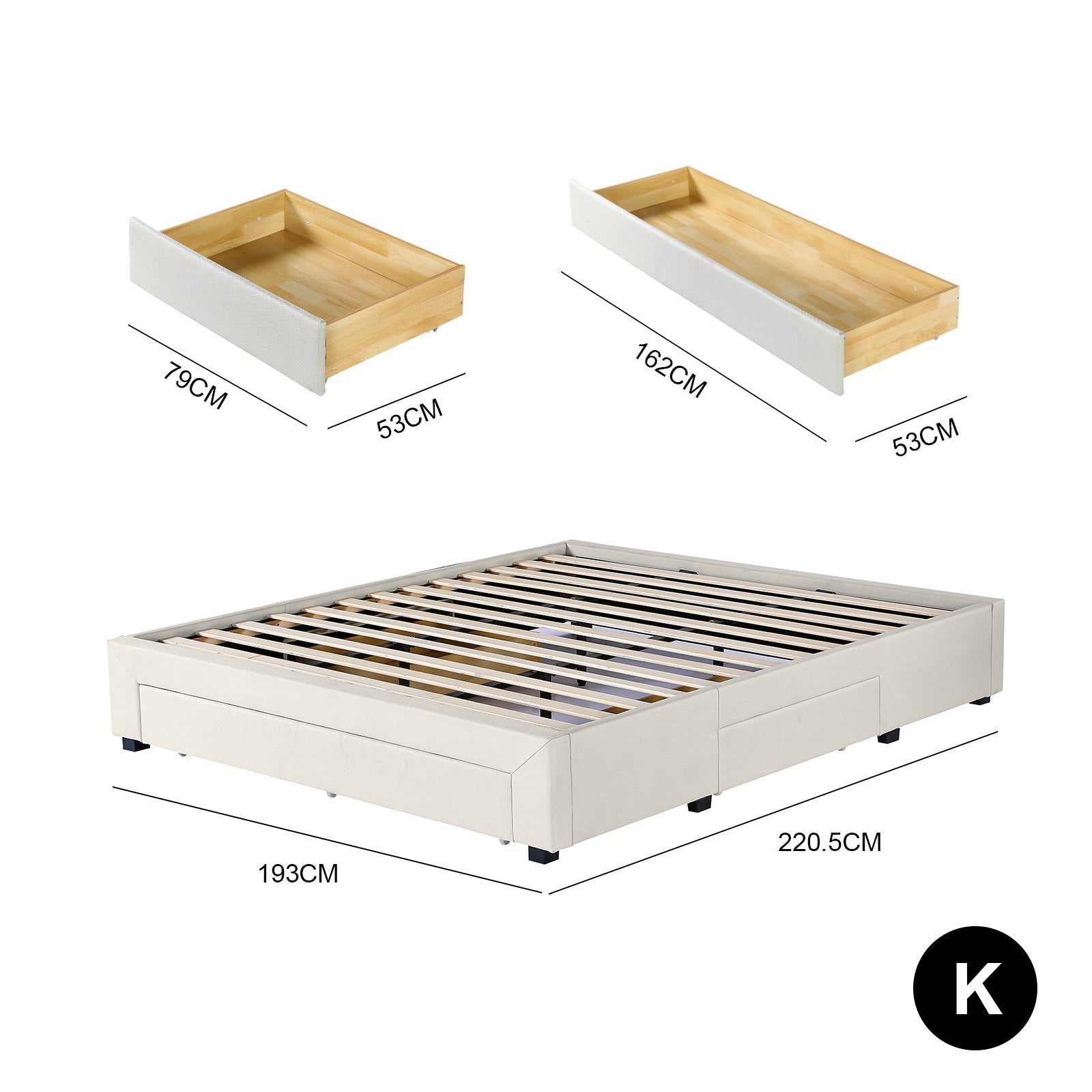 Milano Decor Palermo Bed Base with Drawers Upholstered Fabric Wood-Bed Frames &amp; Bases-PEROZ Accessories