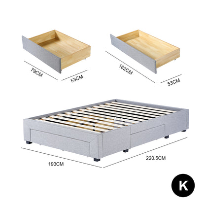 Milano Decor Palermo Bed Base with Drawers Upholstered Fabric Wood-Bed Frames &amp; Bases-PEROZ Accessories