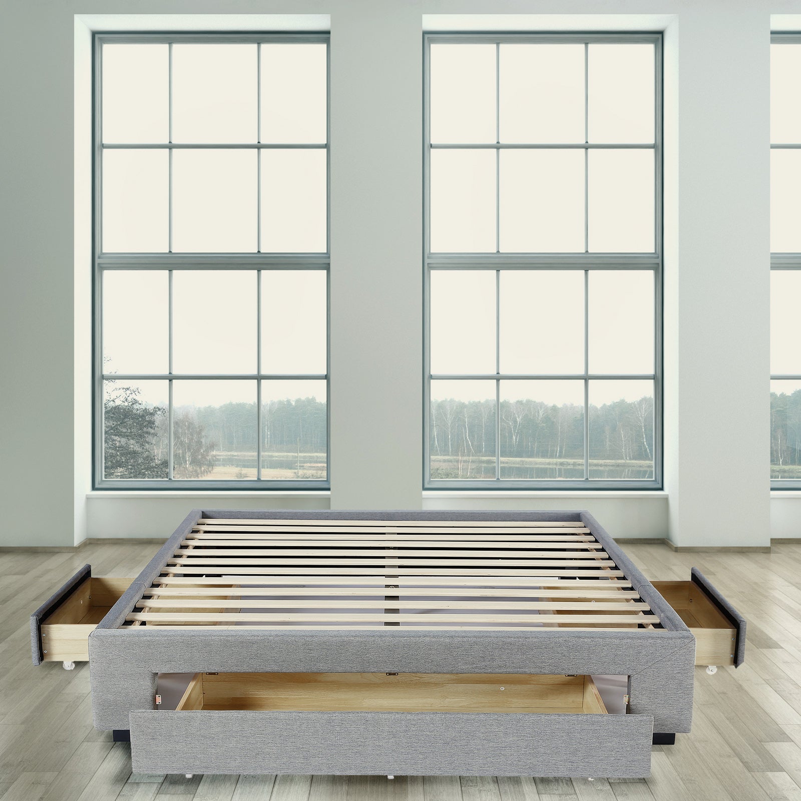 Milano Decor Palermo Bed Base with Drawers Upholstered Fabric Wood-Bed Frames &amp; Bases-PEROZ Accessories