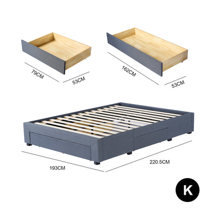 Milano Decor Palermo Bed Base with Drawers Upholstered Fabric Wood-Bed Frames &amp; Bases-PEROZ Accessories