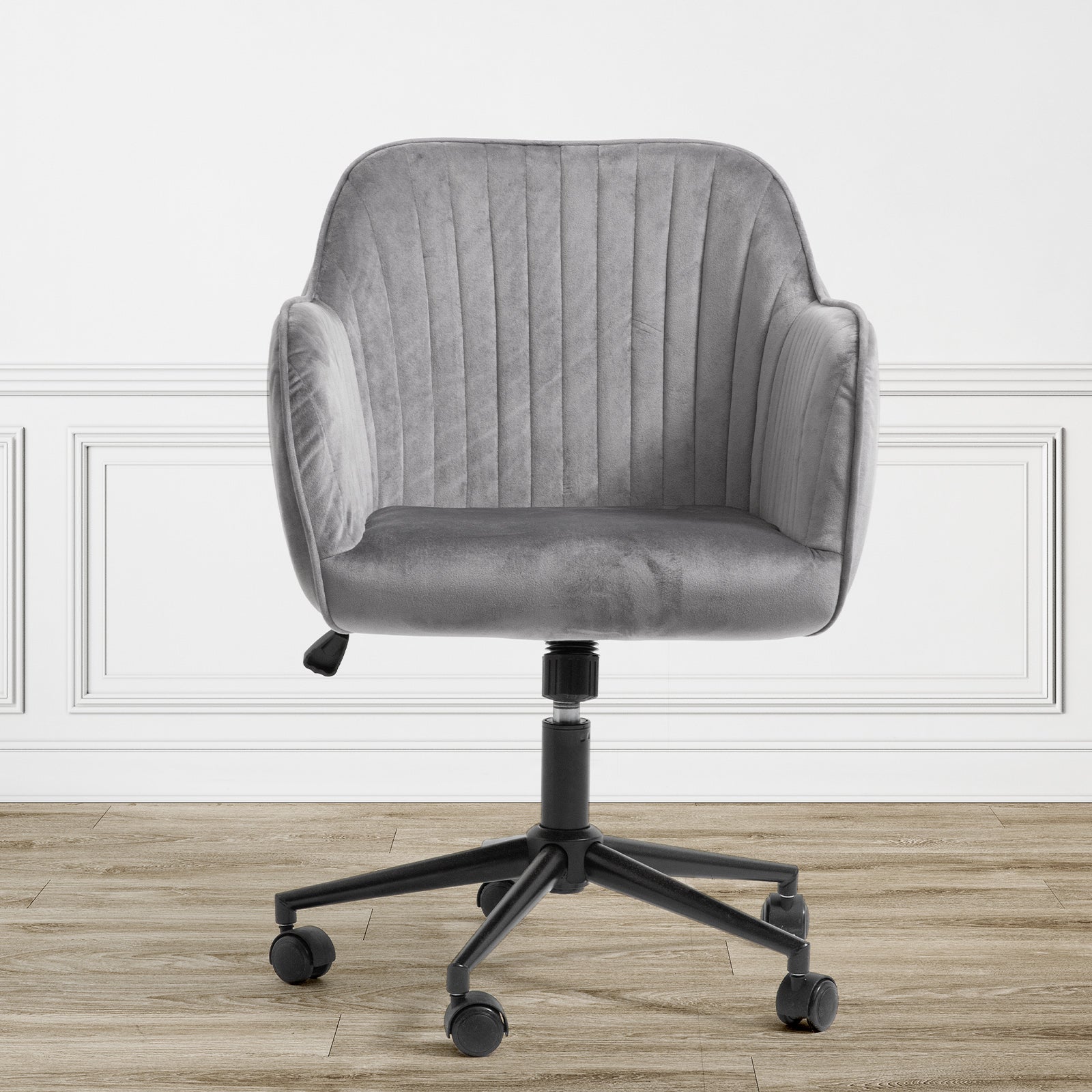 Casa Decor Arles Velvet Office Chair Mid Back Swivel Height Adjustable - Grey-Office Chairs-PEROZ Accessories