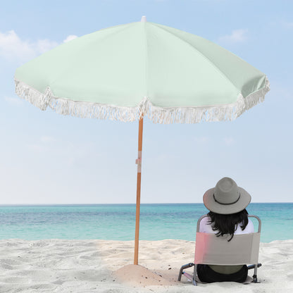 Havana Outdoors Beach Umbrella Portable 2 Metre Fringed Garden Sun Shade Shelter-Outdoor Umbrellas-PEROZ Accessories