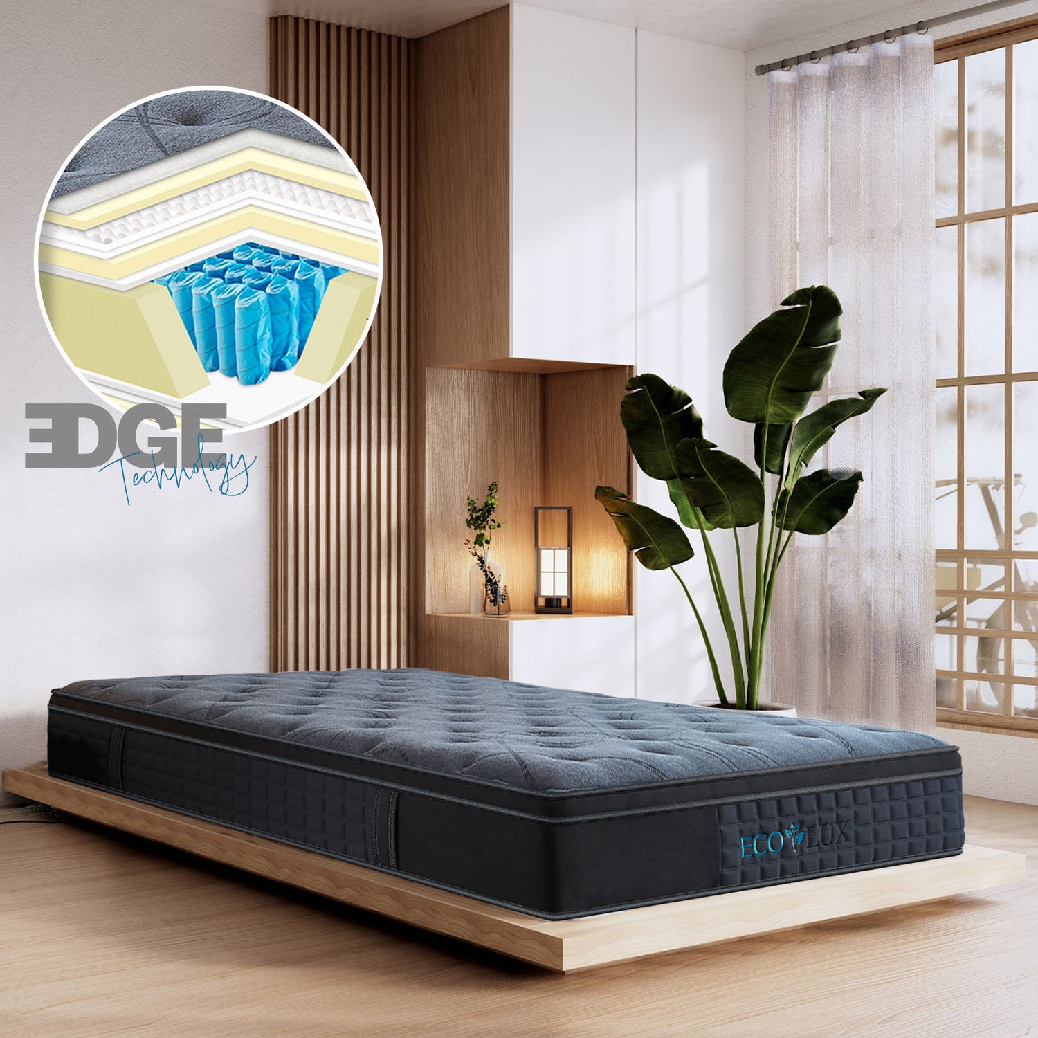 Eco Lux Edge Support Euro Top 7-Zone Pocket Spring Mattress Plush Medium Firm-Mattresses &amp; Futons-PEROZ Accessories
