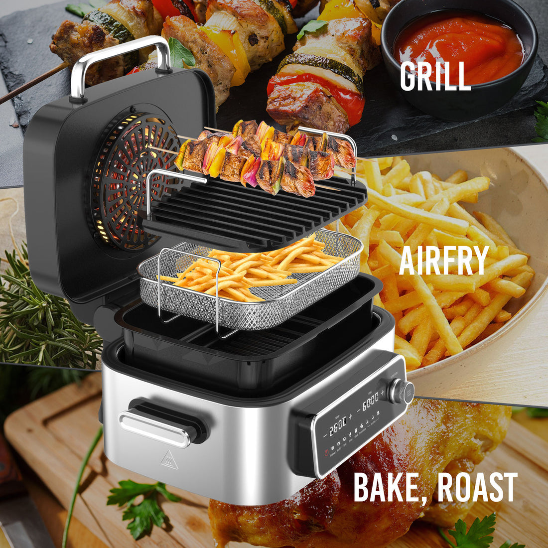 Kitchen Couture Top Loading Air Grill Family XL Air Fryer Stainless Steel-Small Kitchen Appliances-PEROZ Accessories