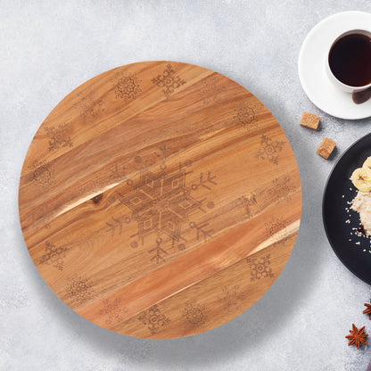 Bread and Butter 18 Inch Wooden Lazy Susan Tray - Wood Snowflake-Decorations-PEROZ Accessories