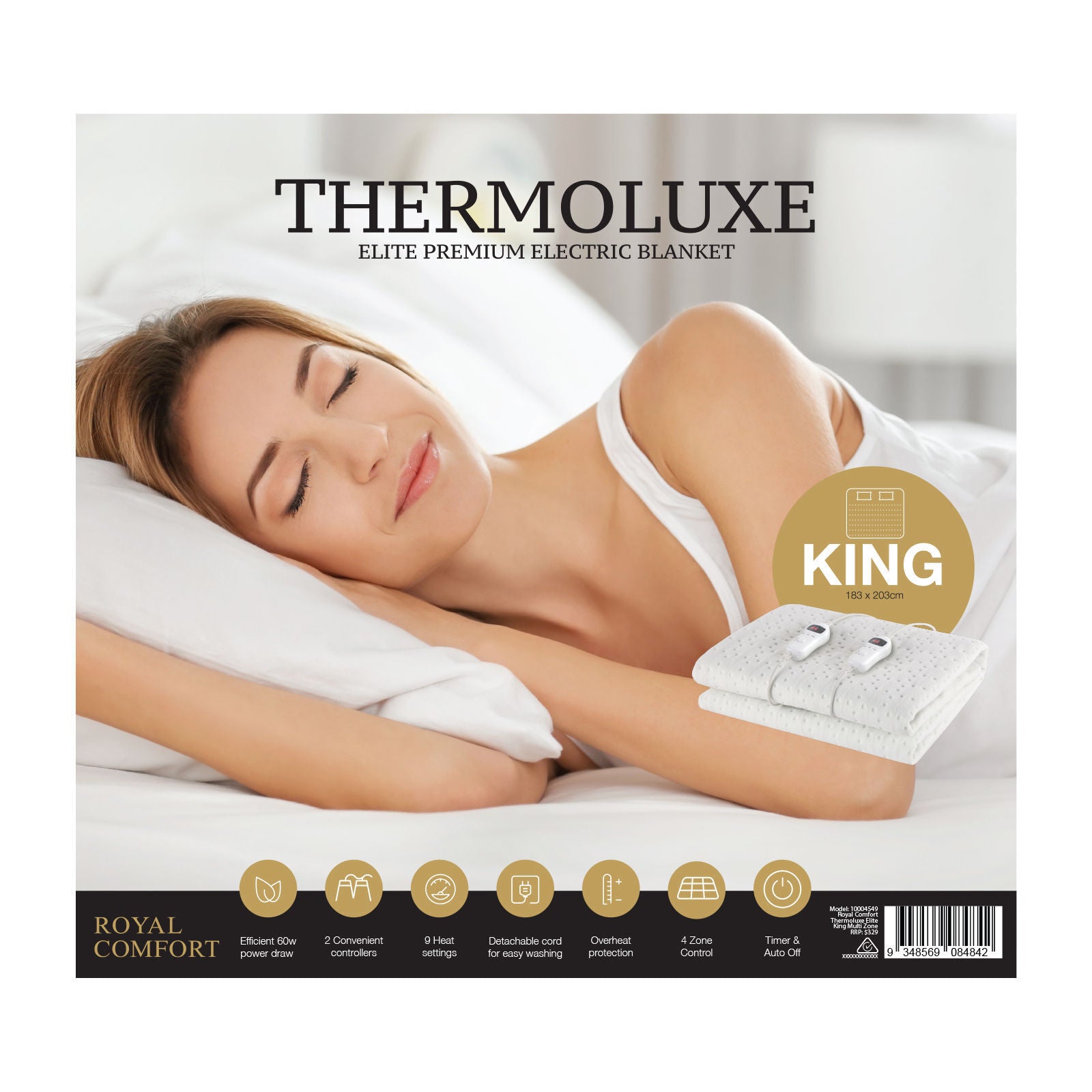 Royal Comfort Thermolux Elite Electric Blanket Multi Zone Fully Fitted-Heating &amp; Cooling-PEROZ Accessories