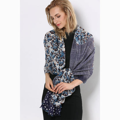 Ugg 100% Australian Merino Wool Scarf Purplish Blue and Check-Scarves-PEROZ Accessories