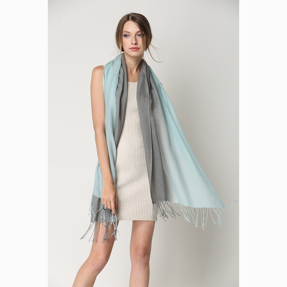 Ugg 100% Merino Wool Tie Dye Scarf Aqua and Grey-Scarves-PEROZ Accessories