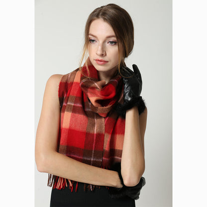 Ugg 100% Wool Scarf Check Red and Brown-Scarves-PEROZ Accessories