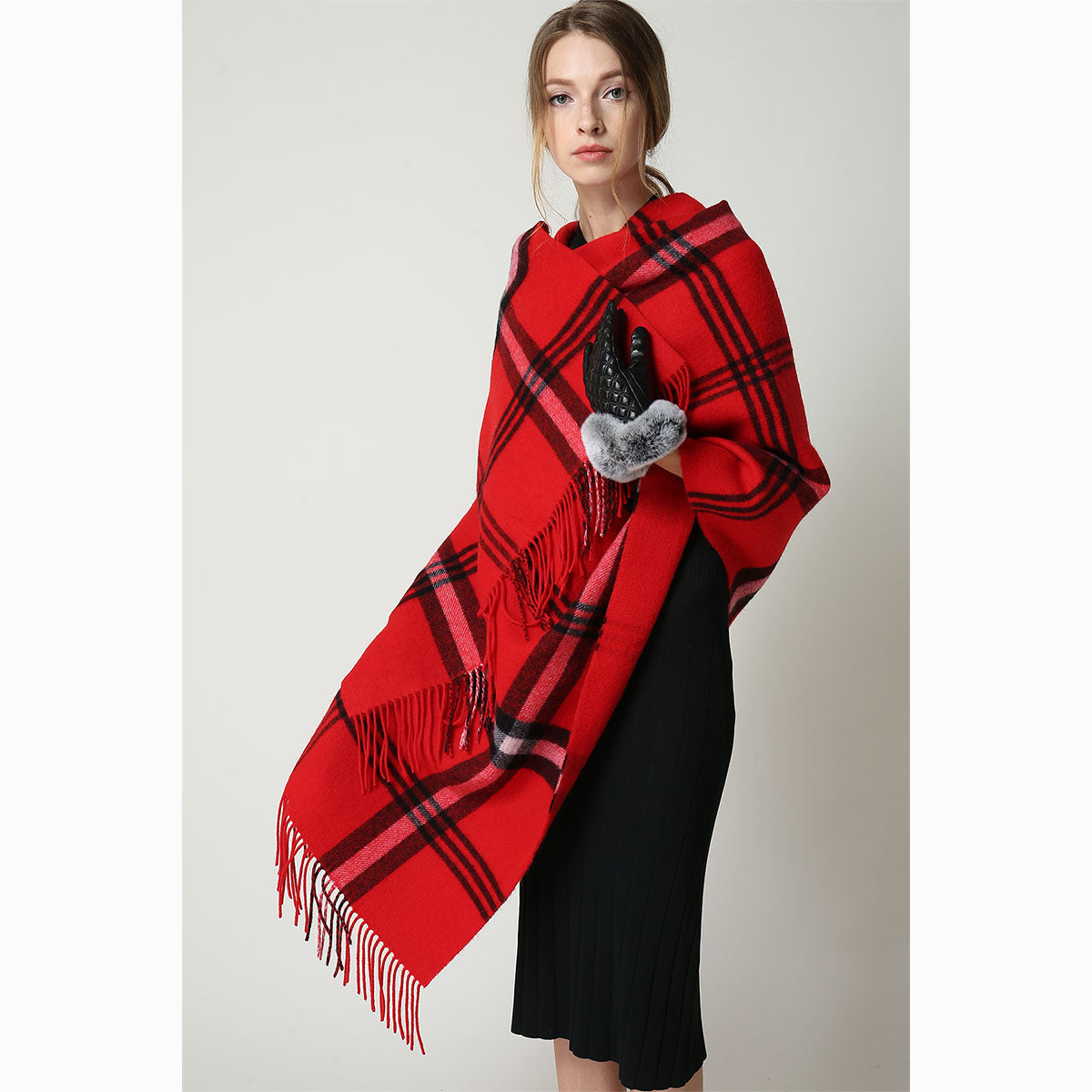 Ugg 100% Australian Merino Wool Reversible Wrap Red-Wrap-PEROZ Accessories