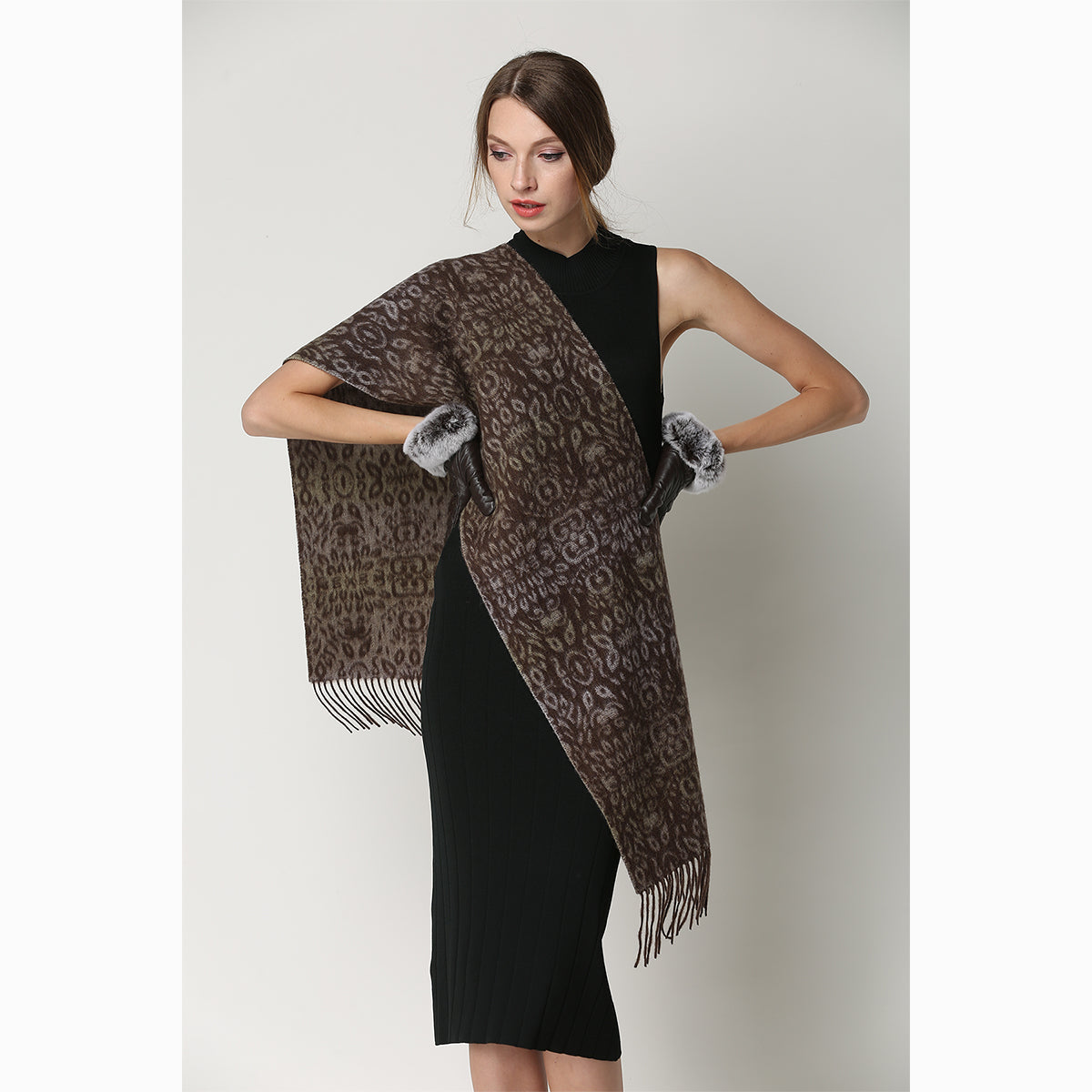 Ugg Cashmere &amp; Wool Scarf Chocolate and Tan-Scarves-PEROZ Accessories