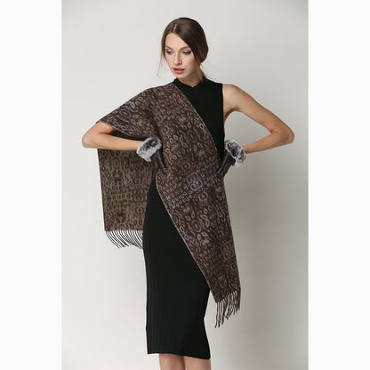 Ugg Cashmere &amp; Wool Scarf Chocolate and Tan-Scarves-PEROZ Accessories